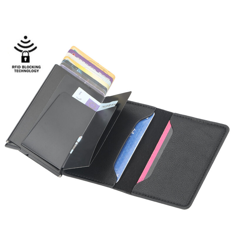 2022ใหม่ Rfid ผู้ถือบัตรกระเป๋าสตางค์เงินชาย Vintage สีดำสั้นกระเป๋าสตางค์ขนาดเล็กหนังกระเป๋าสตางค...