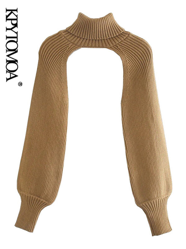 KPYTOMOA – chauffe-bras tricoté pour femme, pull Vintage à col roulé, manches longues, Chic, à la mode, 2021