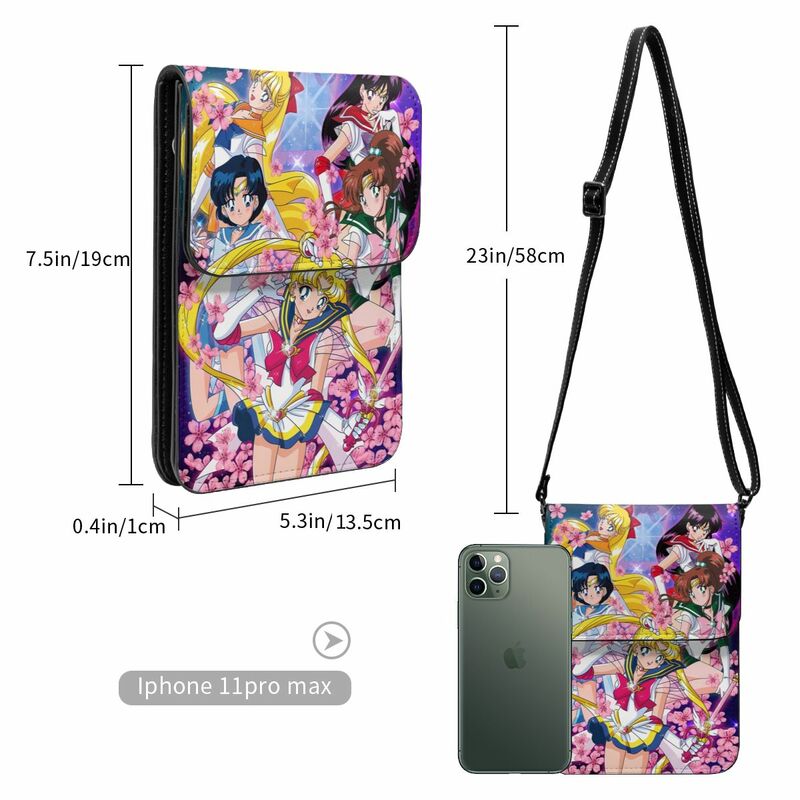 Cartera cruzada de Anime Sailor Moon, bolso de hombro para teléfono móvil, monedero para teléfono móvil