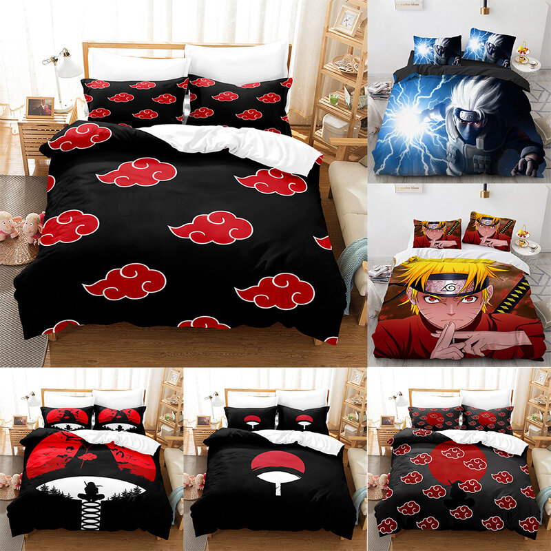 Anime Naruto Akatsuki Red Cloud Set Decorative Japan Shippuden King Queen Double Twin Size Duvet Cover Set Adult Bed Accessories