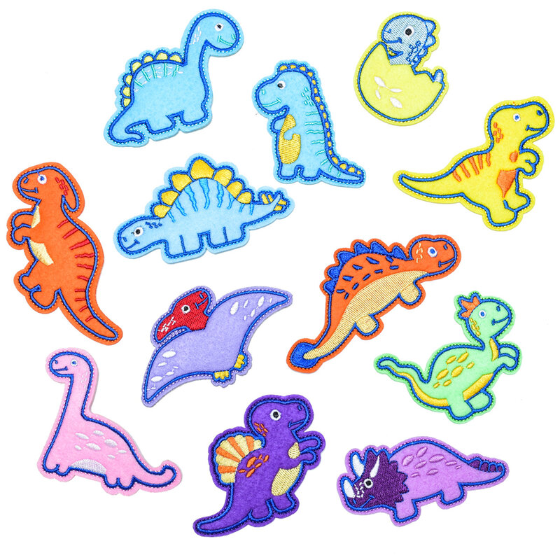 12 개/몫 만화 공룡 시리즈 자수 패치 의류 모자 청바지 스티커 DIY 다림질 패치