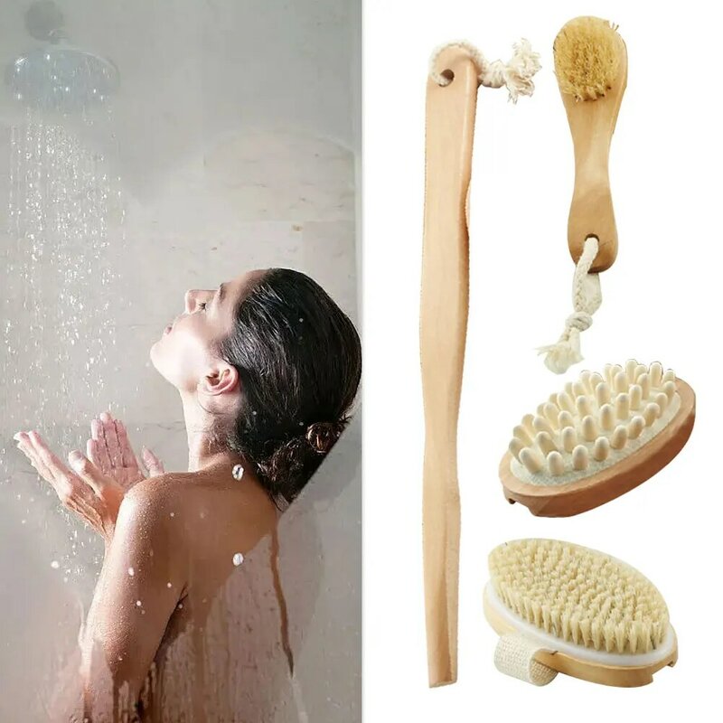 3pcs/set For Cellulite Dry Wet Bathroom Shower Body Lymphatic Drainage Exfoliating With Handle Massage Brush Head Replaceable