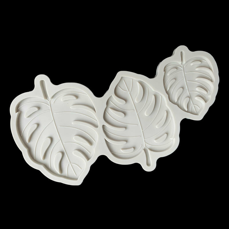 Molde de silicona con forma de hoja de Monstera, herramientas de Fondant, moldes de silicona de goma para decoración de pasteles, molde artesanal para hornear, 3 tamaños