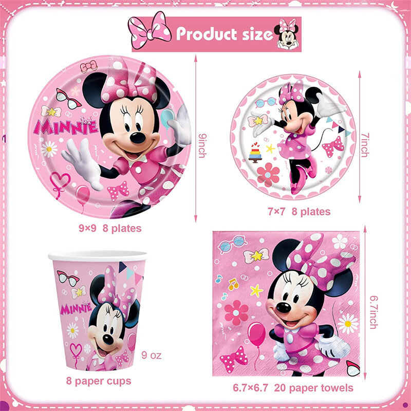 Minnie Mouse Party Supplies palloncino tovaglia tazza piatto tovagliolo paglia Topper stoviglie usa e getta decorazioni di compleanno per bambini ragazza