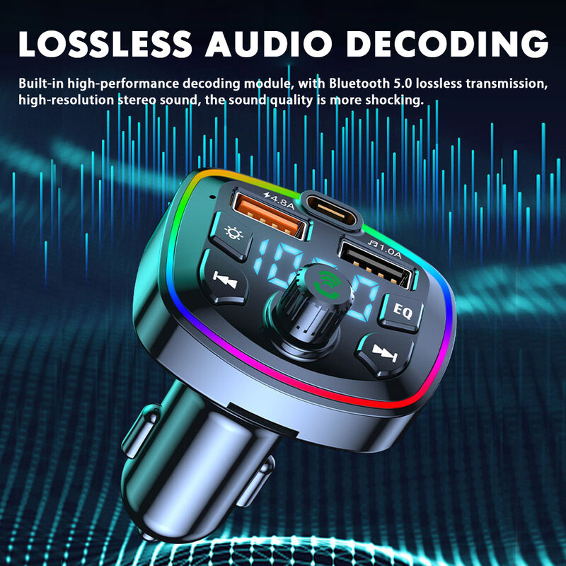 Q7 FM Transmitter Auto Bluetooth MP3 Audio Player Musik Wireless Car Kit mit 18W PD Typ-C schnelle Dual USB Ladegerät