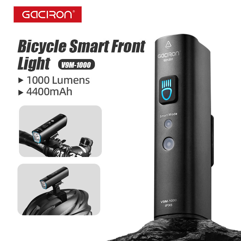 Gaciron-V9M farol de bicicleta, alto brilho bicicleta luz, tipo-c recarregável, luz frontal MTB, luz impermeável capacete, 1000 lumens