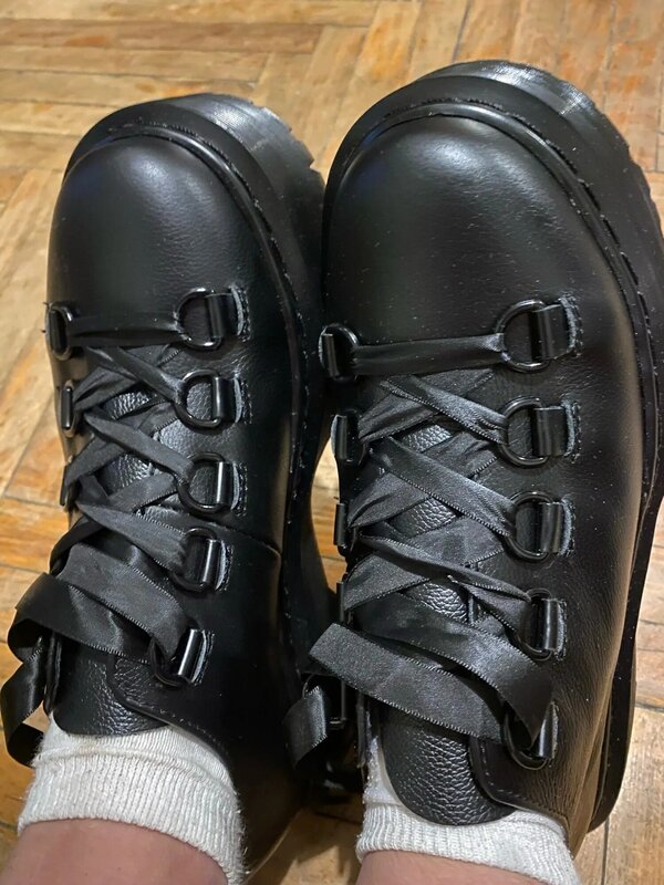 여성 가죽 신발, 레이스업 두꺼운 바닥 플랫폼, 여성 오토바이 펑크 패션 영국 신발 플랫 옥스포드 여성 신발