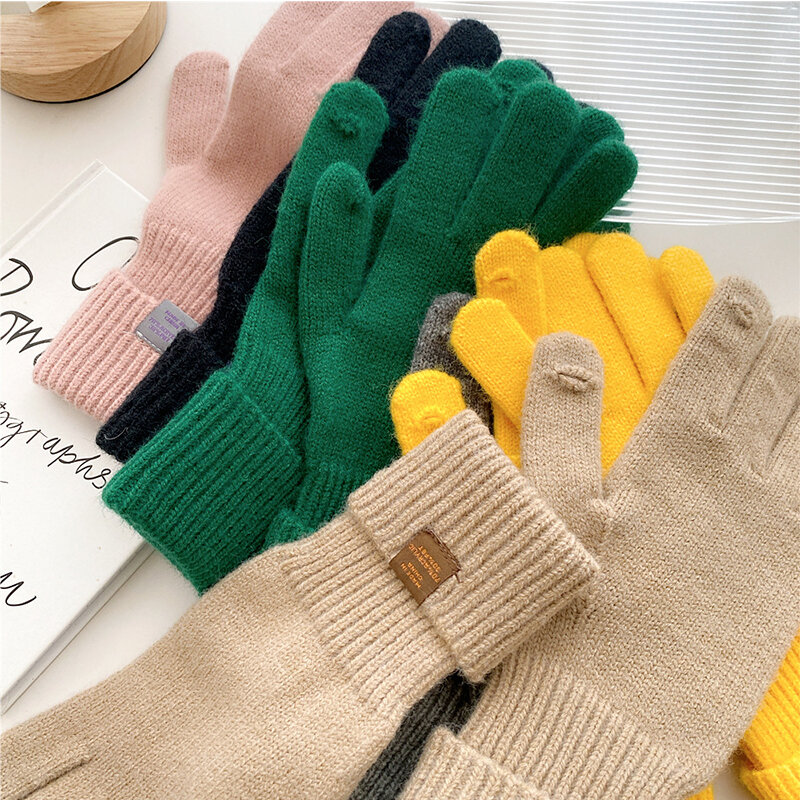 Guantes de lana de punto para hombre y mujer, guantes gruesos de cinco dedos, cálidos, para esquí, ciclismo y conducir, invierno, 2022
