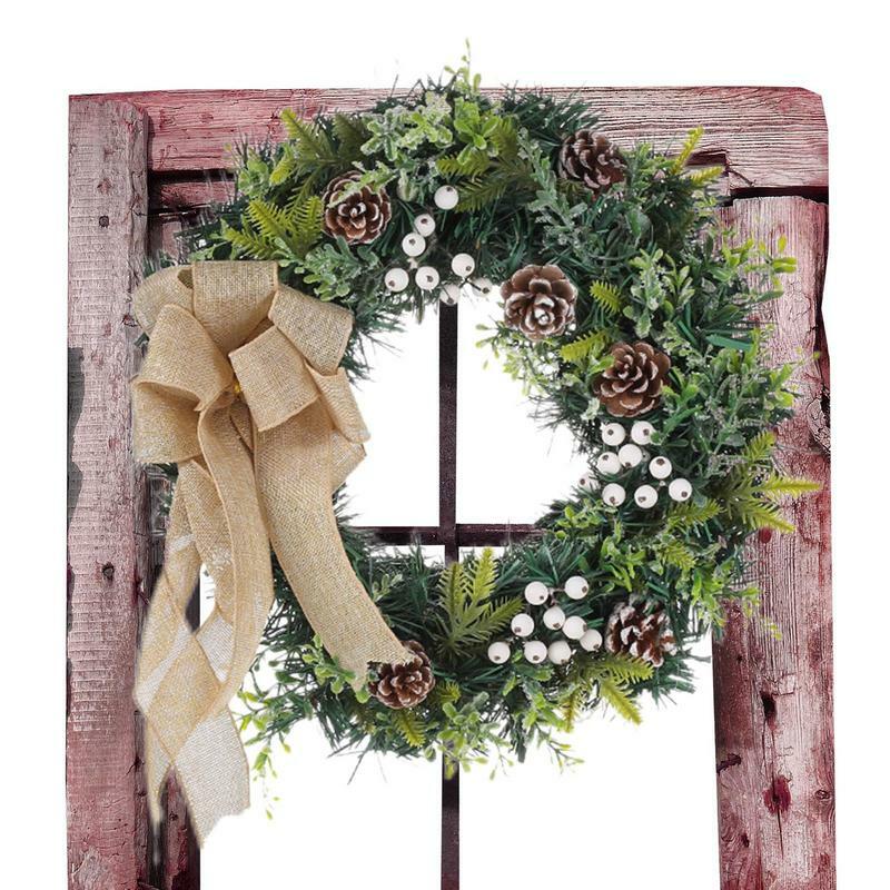 Artificial Christmas Wreath With Bow 15.7 Inch Artificial Pine Winter Wreaths With Berries Bow & Pinecone Outdoor Party