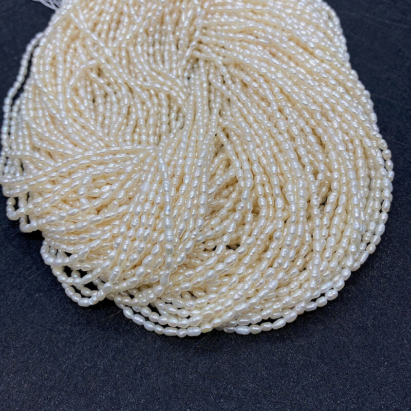 Collier de perles d'eau douce naturelles, perles de riz filetées de qualité 2-3mmA, bijoux à breloques, collier de bricolage, bracelet, accessoires de boucle d'oreille