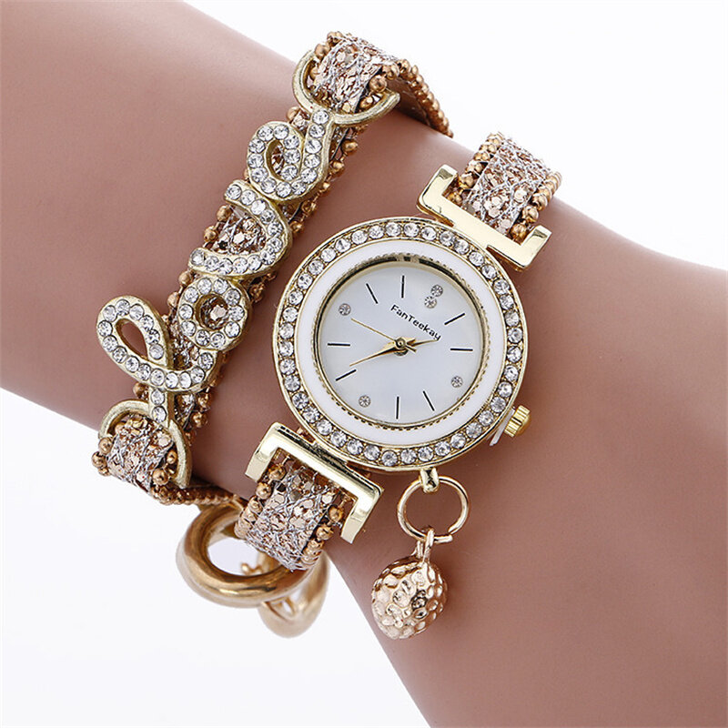 Love Women's Fashion Bracelet  Ladies Watch Analog Crystal Diamond Rhinestone Quartz Wrist Clock Timepiece Gift Horloges Vrouwen