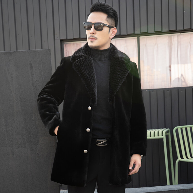 ผู้ชาย Mink เสื้อกันหนาวกลางความยาว Faux Fur Coat ฤดูใบไม้ร่วงและฤดูหนาวหนาเกาหลีสไตล์อินเทรนด์สบาย...