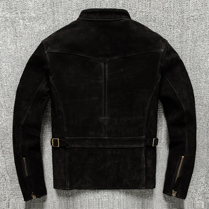 Nova chegada camurça preta jaqueta de couro genuíno vintage pele de vaca jaqueta de couro fino para homem