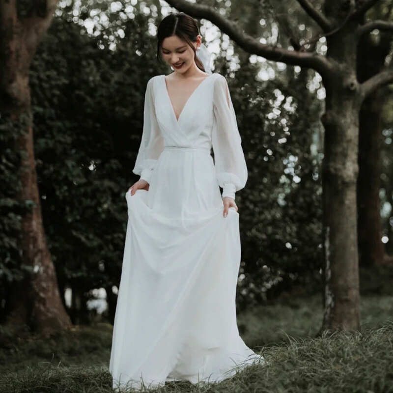 ETESANFIN-vestido de novia ligero para mujer, falda de novia de manga larga y talla grande, serie Mori, verano, 2022