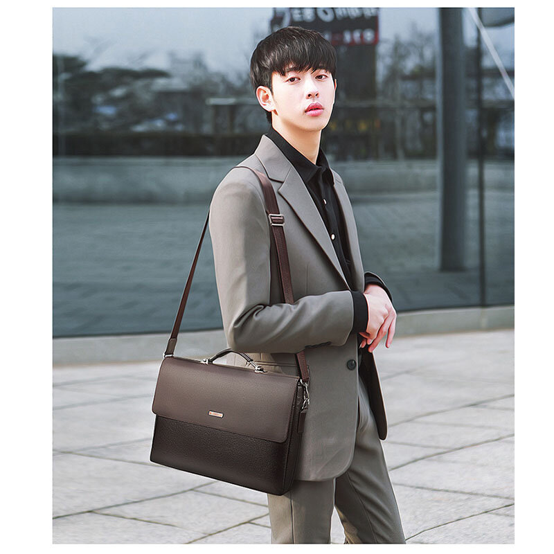 Bolsa de ombro masculina de couro pu, bolsa de mão para laptop casual e escritório, bolsa mensageiro