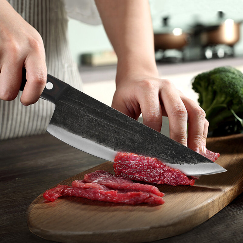 Couteau de Chef à viande à motif de marteau forgé, couteau à trancher, couteau à désosser, couteau de boucher, couteau de cuisine domestique