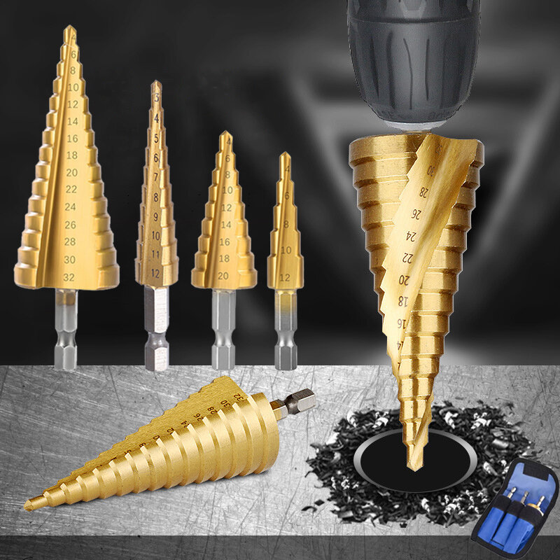 Drill Bit 3-12 4-12 4-20 4-22 HSS Titanium Coated Step Drilling Power Tools Metal High Speed Steel Wood Hole Cutter Cone Drill