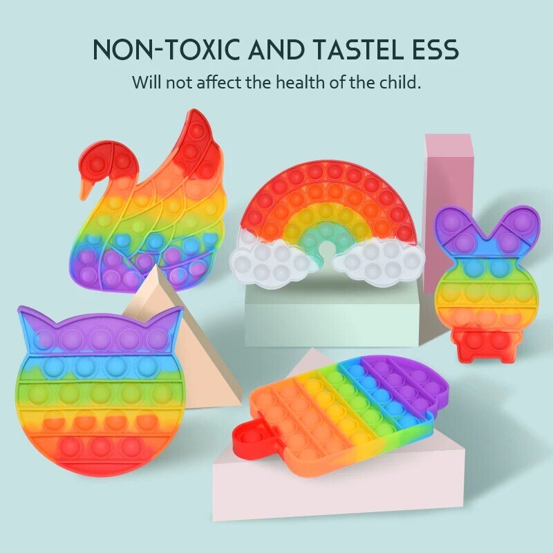 Juguete sensorial antiestrés para niños, juego de Autisim con burbujas de empuje de arcoíris, alivio del estrés, dumple Simple
