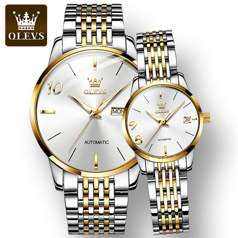 OLEVS Wasserdichte Automatische Mechanische Uhren für Paar Edelstahl Armband Mode Voll-automatische Paar Armbanduhr