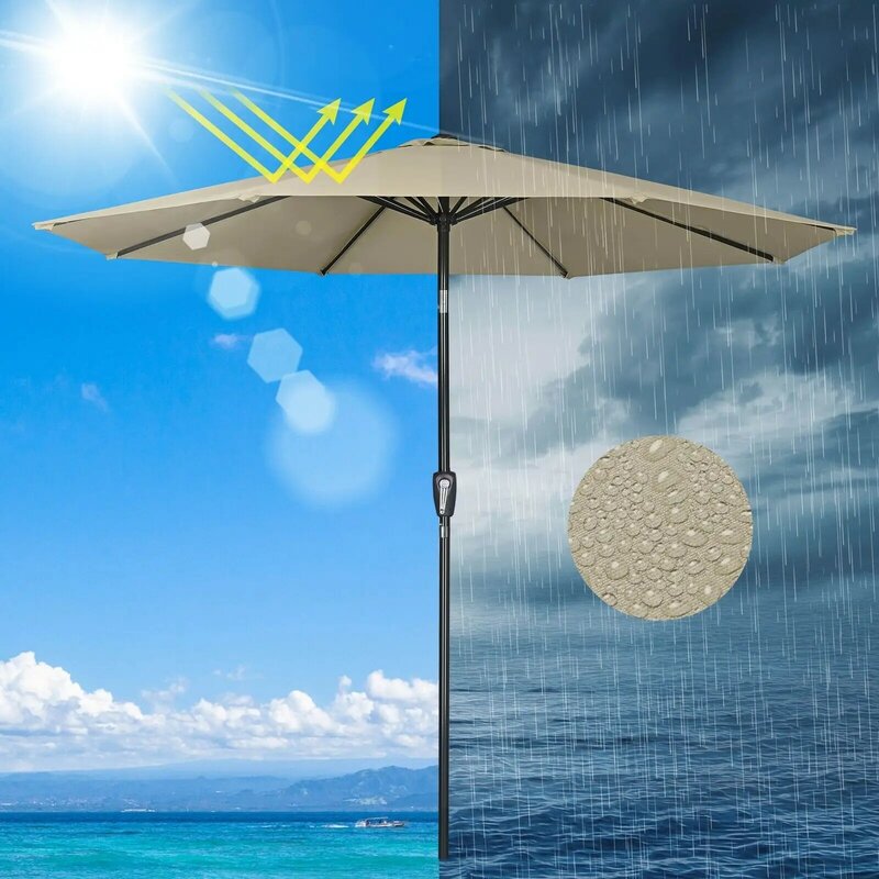 Payung Teras Tahan Lama Tahan Air dan Tahan Pudar UV50 + 9FT Khaki