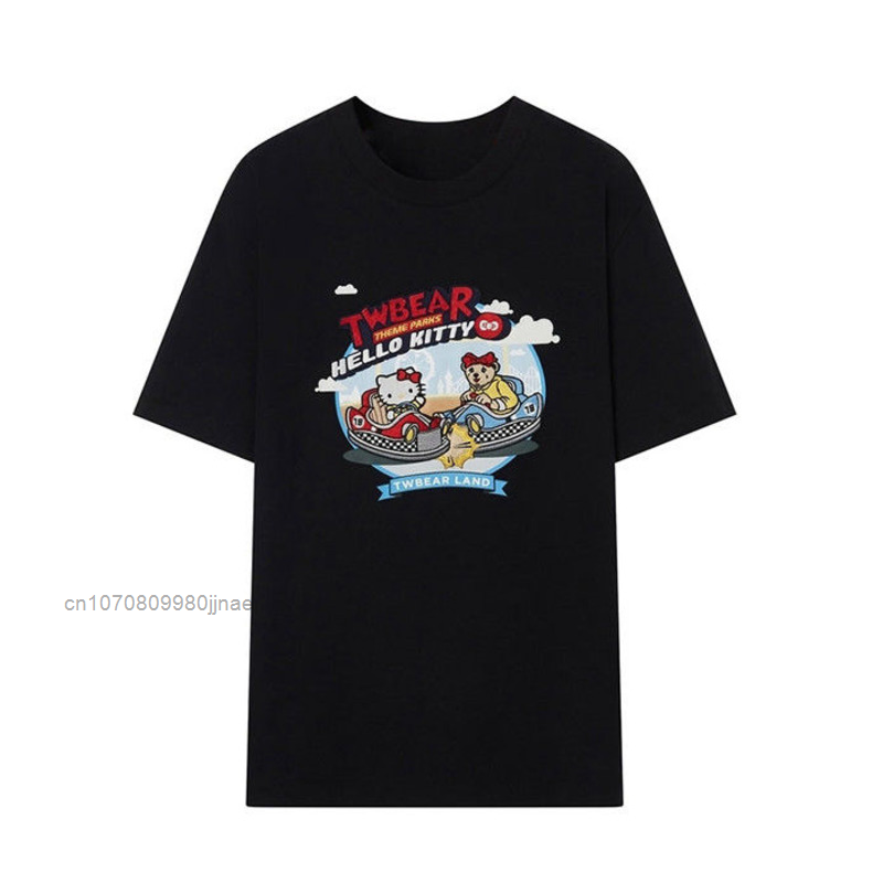 Zomer Nieuwe Hello Kitty Sleeve Vrouwen T-shirt Katoen Losse Korte Zwart Streetwear Koreaanse Stijl Tops Harajuku Vintage Gedrukt Shirt