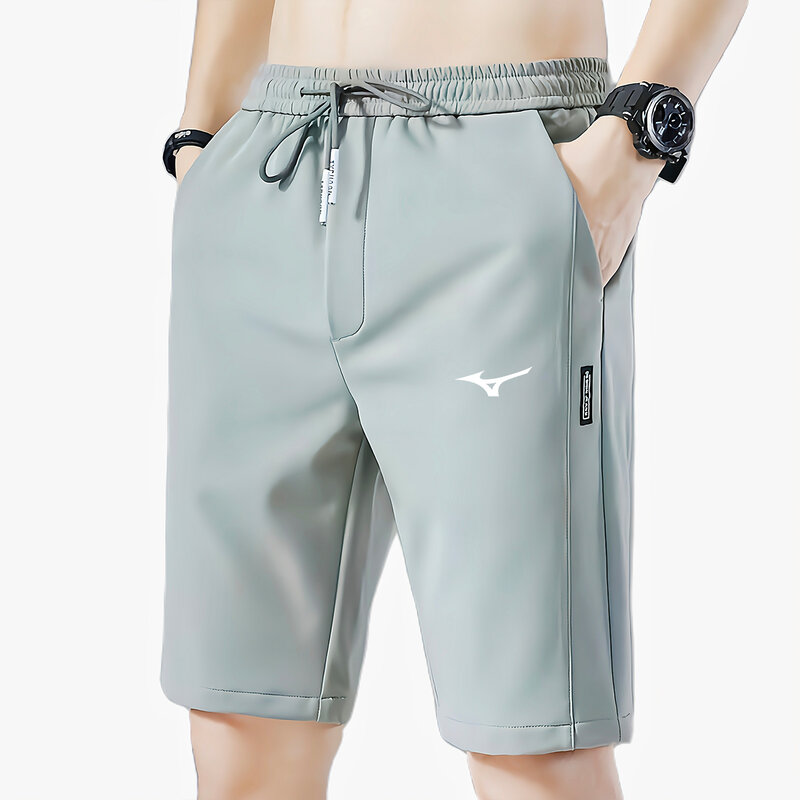 Новинка 2023, мужские летние шорты Mizuno из ледяного шелка, Модные свободные прямые повседневные эластичные быстросохнущие облегающие брюки