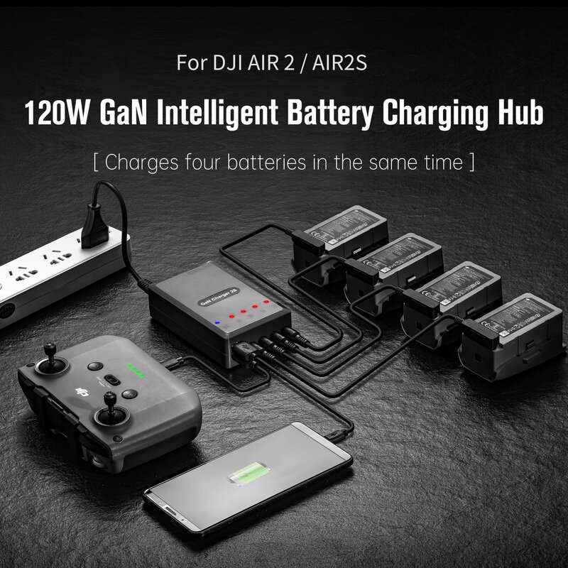 Para dji ar 2/air2s 120w gan bateria inteligente carregamento hub dji zangão acessórios 2022