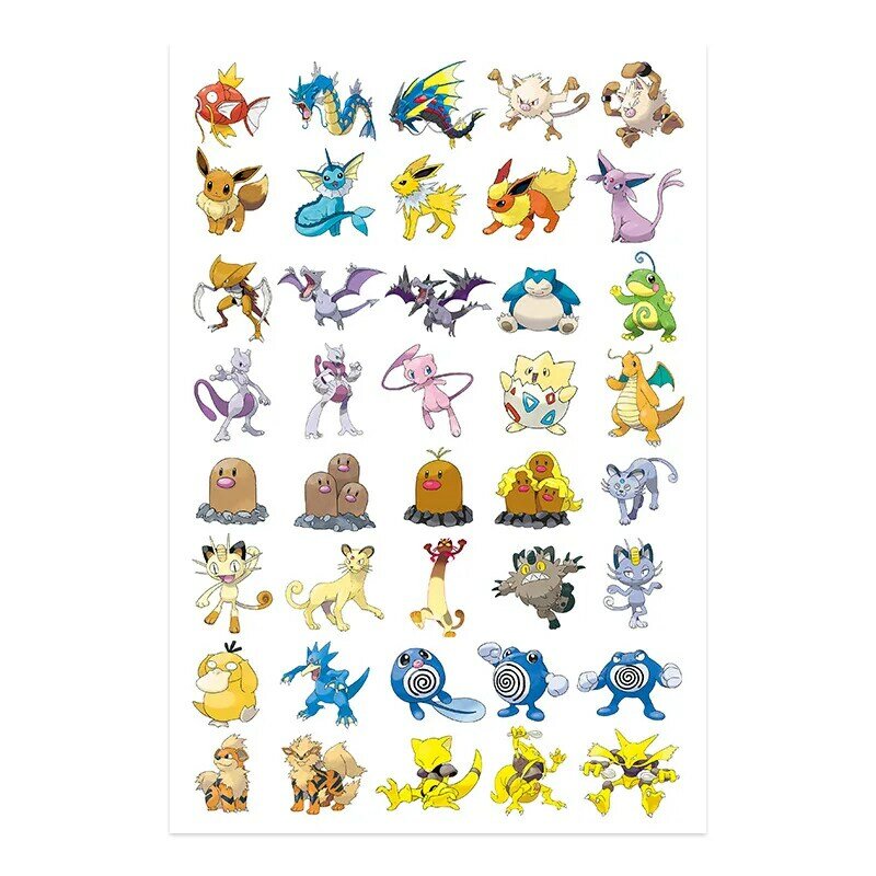 Autocollants de tatouage Pokemon, 17 styles, dessin animé, étanche, mignon, Pikachu, visage, temporaire, couleur, Kawaii, fans, jouet, cadeau