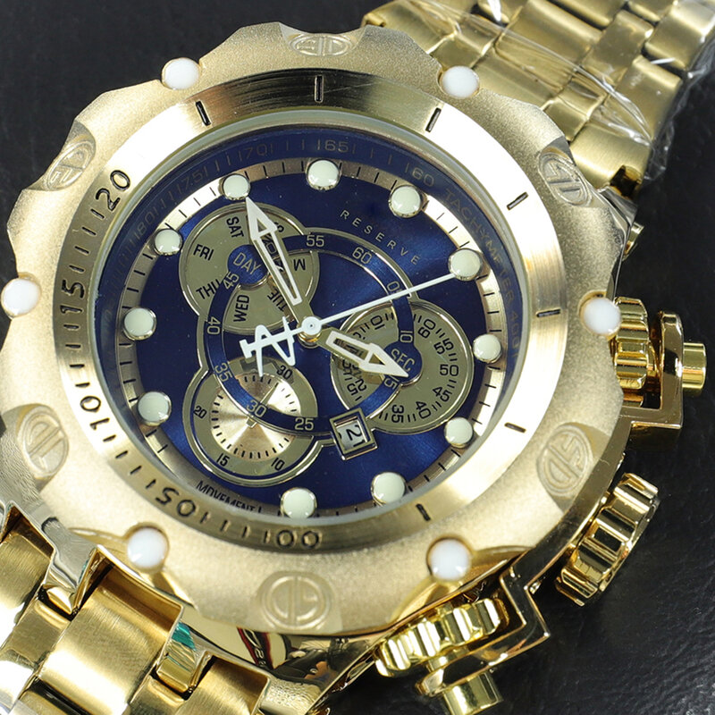 AAA Original Invincible นาฬิกา Mens 18K Gold Dial Dial Undefeated Luxury นาฬิกาออกแบบนาฬิกา Relogio Masculino