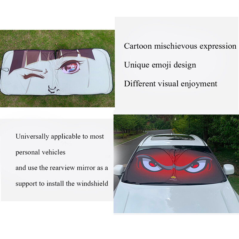 Visera plegable para parabrisas de coche, cubierta de ventana de bloque frontal, parasol de parabrisas de 130x70cm, expresión traviesa de dibujos animados