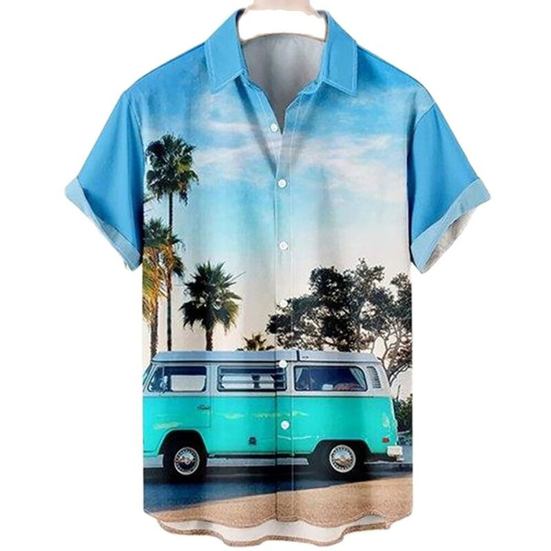 Chemise hawaïenne à manches courtes pour homme, haut estival surdimensionné avec impression de cocotier en 3d, idéal pour les vacances et la plage