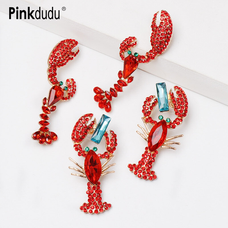Pinkdudu kolczyki czeski Multicolor zwierząt w kształcie homara kryształ dynda biżuteria kolczyki w stylu Statement spadek kolczyki OG009