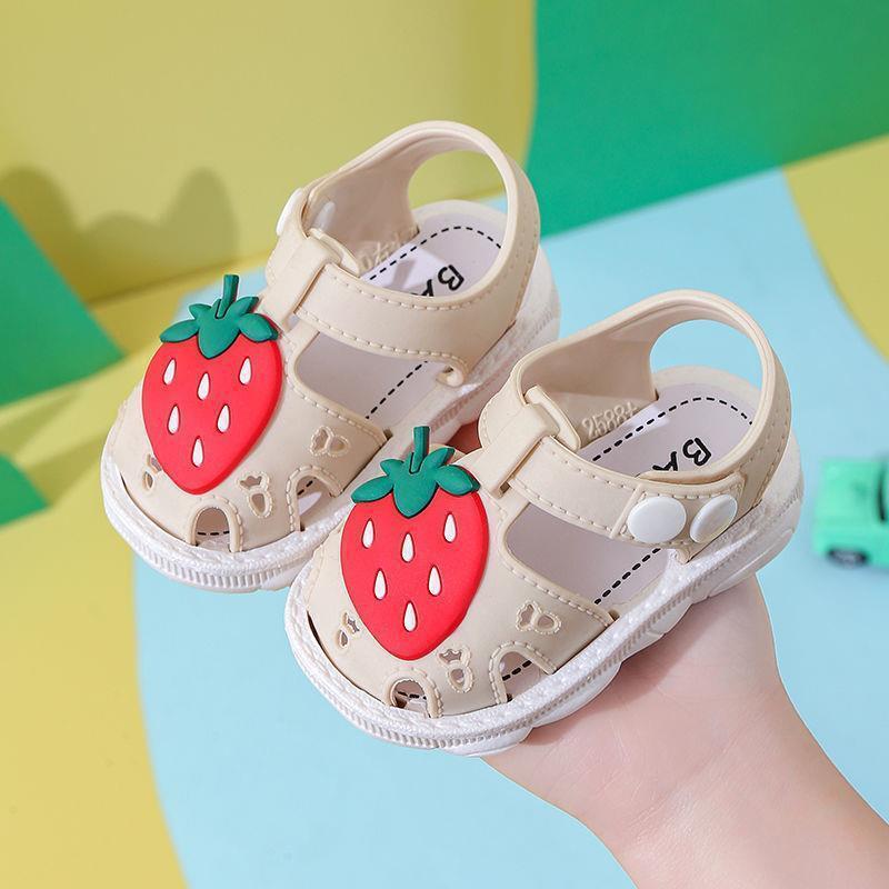 Sandalias de verano para niñas, zapatos anticolisión para niños pequeños, fondo suave de cuero genuino, sandalias de playa para niños