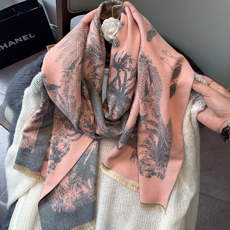 Bufanda-럭셔리 디자인 캐시미어 스카프, 따뜻한 파시미나 담요, 식물 꽃 스카프, 두꺼운 랩, 겨울