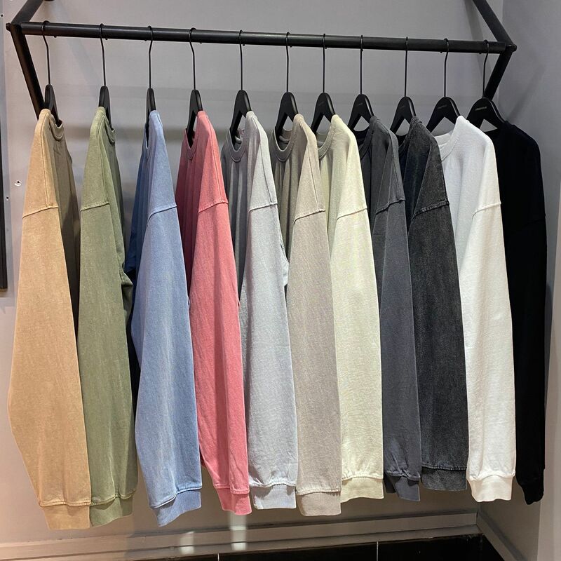 Amerikanischen Retro einfarbig männer Sweatshirts Casual Minimalistischen Reine Baumwolle Gewaschen Alt Streetwear Rundhals Lange-sleeve Pullover