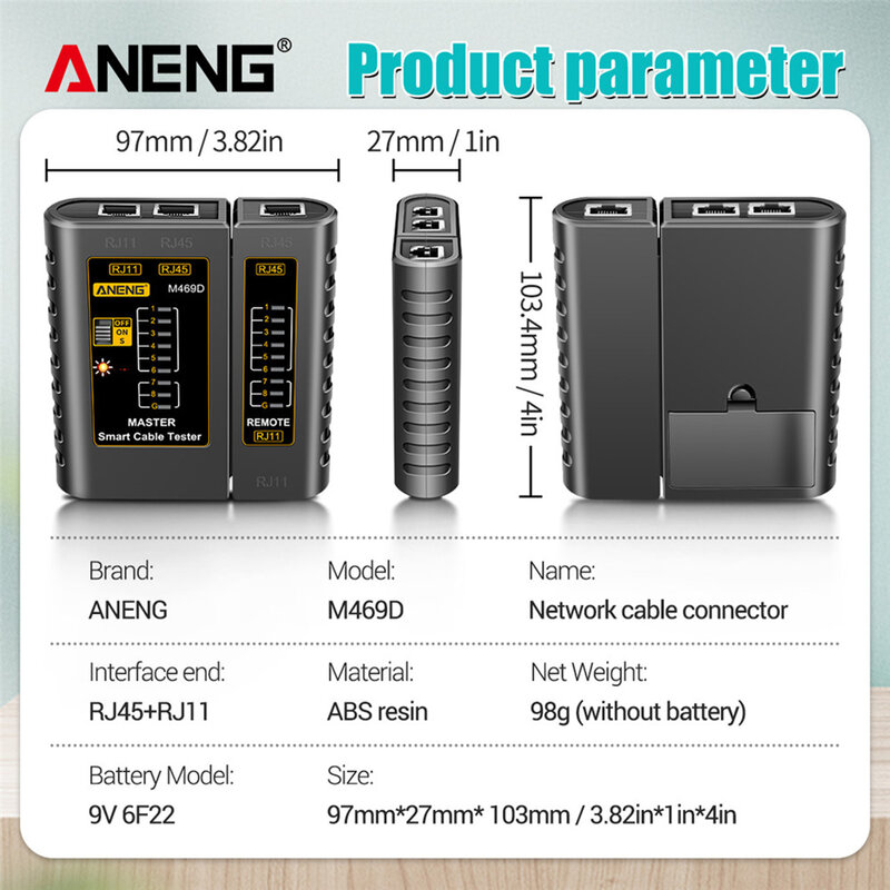 ANENG – testeur de câbles lan RJ45, outil de réseau, réparation de réseau, M469D, RJ11, RJ12, CAT5 UTP