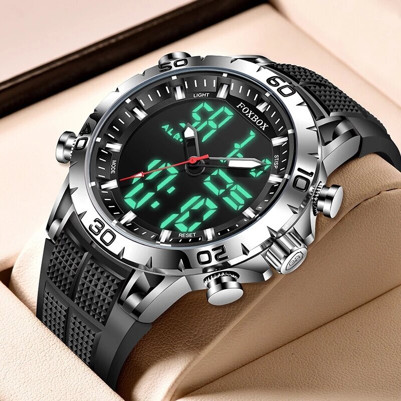 LIGE แบรนด์ Foxbox คาร์บอนไฟเบอร์กรณีกีฬา Mens นาฬิกา Luxury Quartz นาฬิกาข้อมือสำหรับทหารนาฬิกาดิจิตอลนาฬิก...