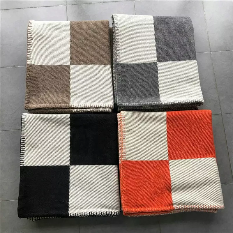 Coperta in Cashmere di design di marca per letti divano Plaid H coperta in pile coperta in lana lavorata a maglia Home Office Nap Throw sciarpa portatile