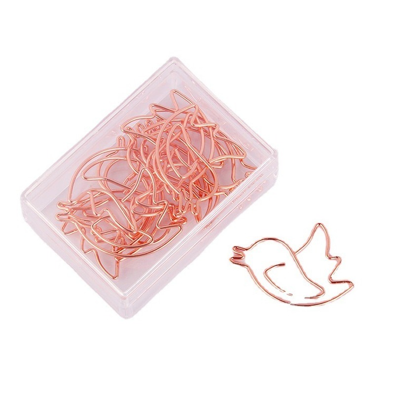 10pcs 1 caixa de pequenos clipes de metal para rosa ouro em forma de clipes gato Paperclips coração diamante bonito clipes papelaria