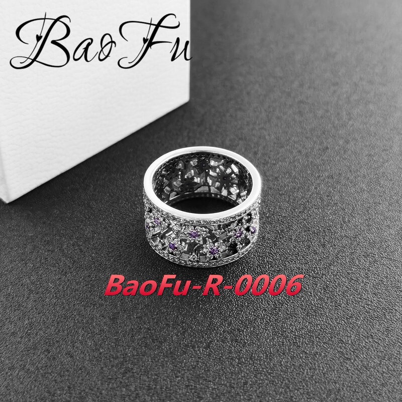 BaoFu-Anillo de Plata de Ley 925 auténtica en miniatura brillante, anillo de lujo de concha de flor estándar, adecuado para joyería alta de mujer