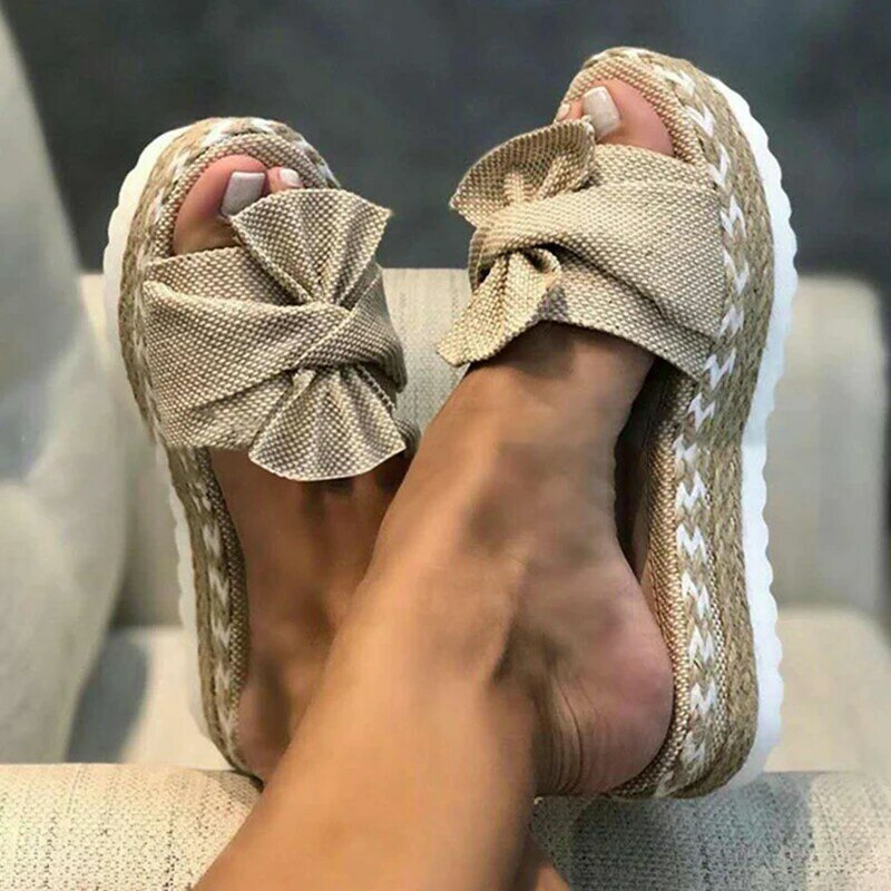 Sandałki dziewczęce damskie buty z grubą gumowaną podeszwą kobieta motyl-węzeł sandały damskie wsuwane buty damskie buty eleganckie pantofle obuwie