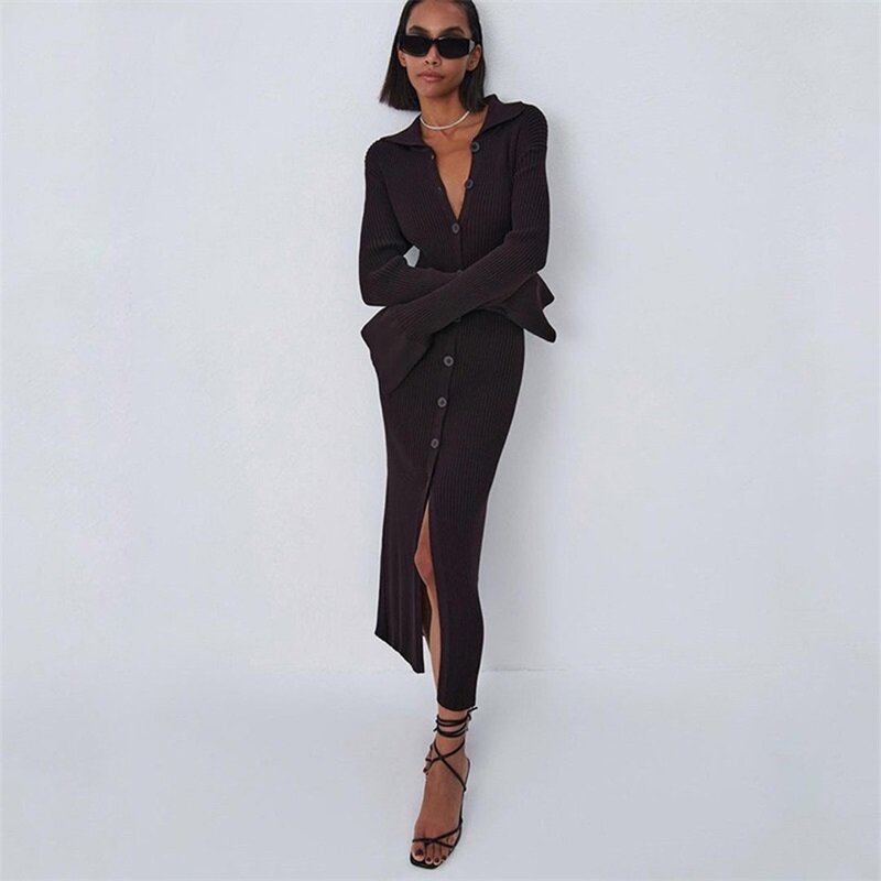 Mulheres Ternos Camisola Prom Dress Long Sleeved V-Neck Flare Sleeve Casual Street Wear Coat Night Club Party Gown Outfit Em estoque
