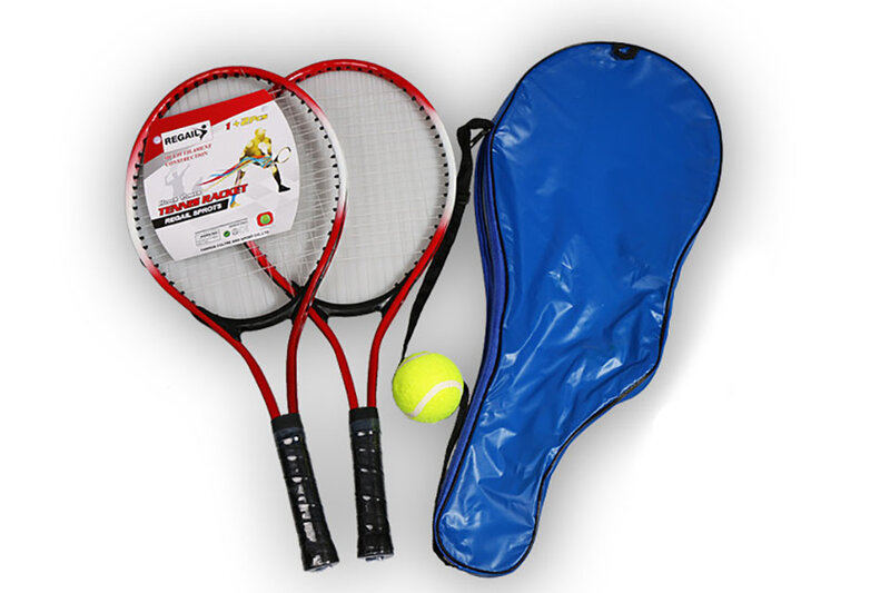 Conjunto de 2 adolescente raquete de tênis para treinamento raquete de tênis material de aço top de fibra de carbono corda de tênis com bola livre