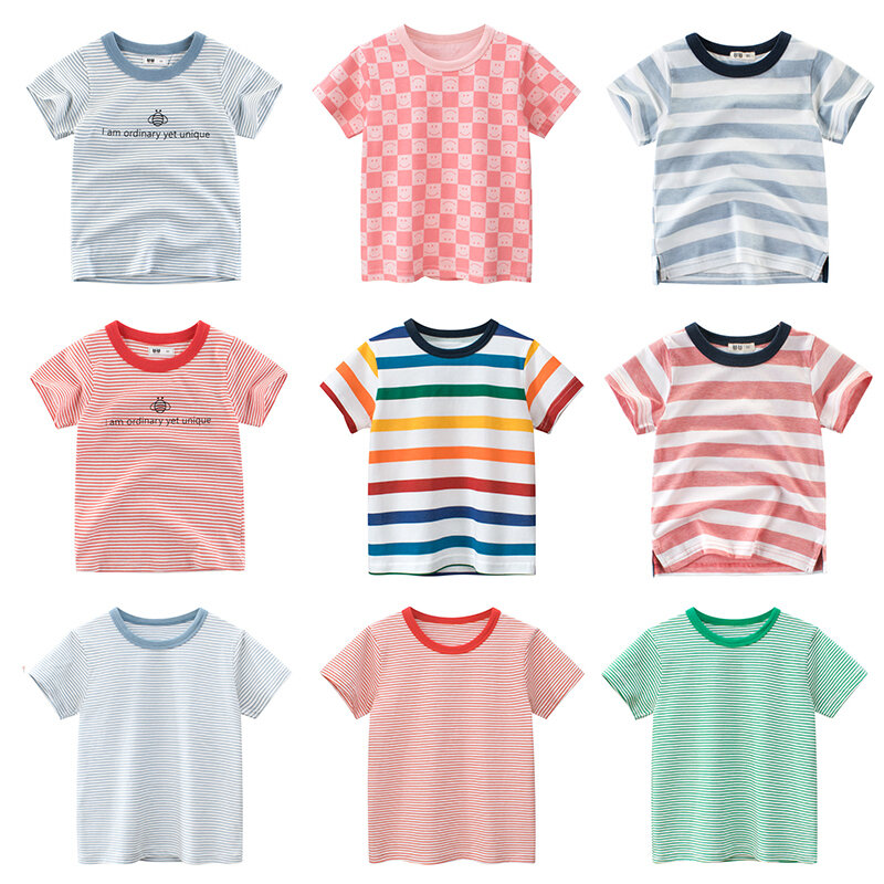 Kaus Anak Laki-laki Atasan Katun Lengan Pendek Baju Anak Perempuan Bayi Kaus Musim Panas Baju Balita untuk 2-8 Tahun Mode 2021