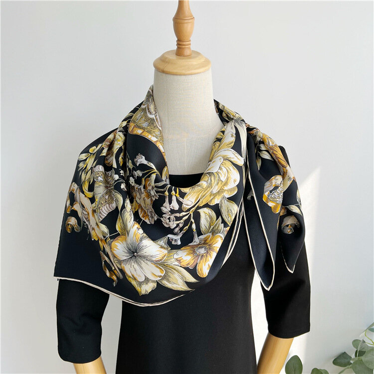 100% Mulberry Silk Schal Wraps Marke Designer Frauen Damen Luxus Schals für Frühling Kleidung Zubehör 14mm 35x35 90 Bandana
