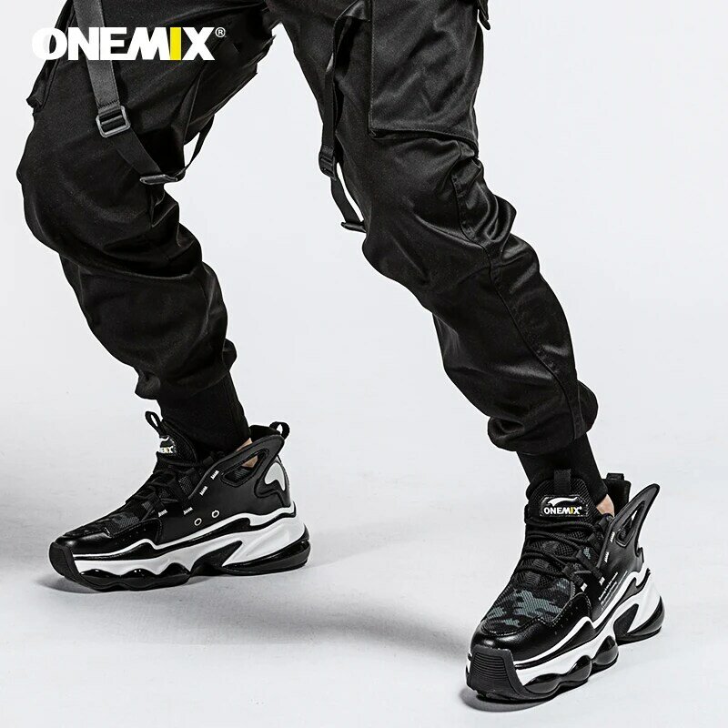 Onemix esporte sapatos para homem almofada de ar respirável malha preto branco tênis para mulher reflexiva sapatos plataforma tênis corrida