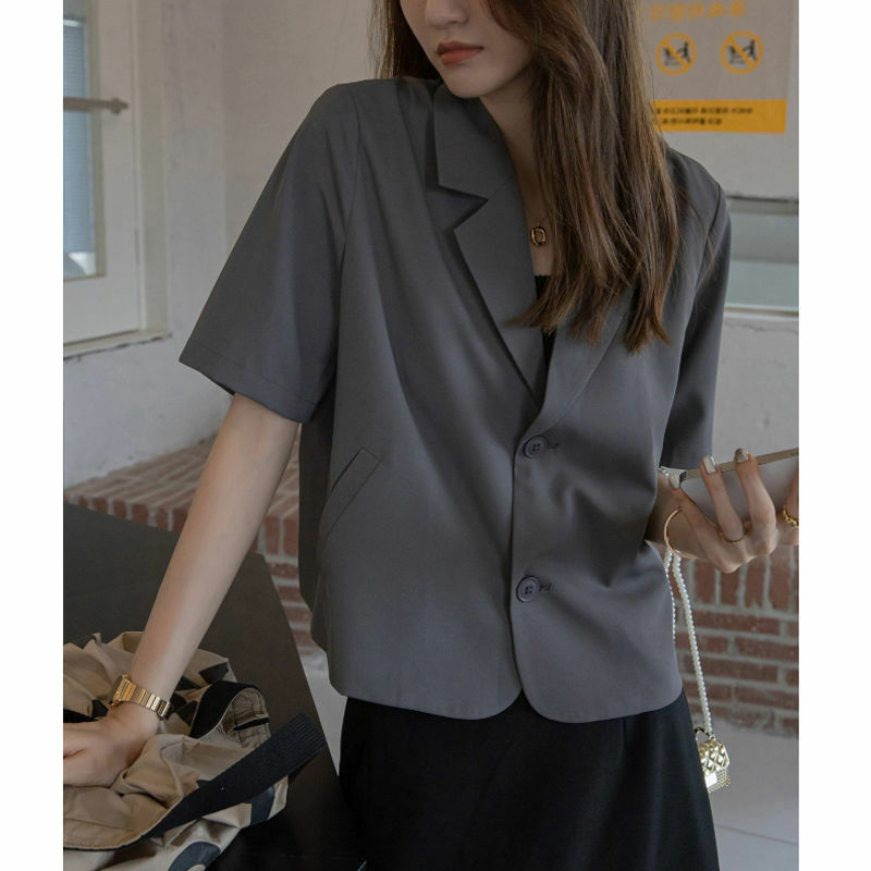Fried Street Short Sleeve Suit Coat Mulheres Fino 2022 Verão Nova Versão Coreana Dropped Loose Short Casual Small Suit