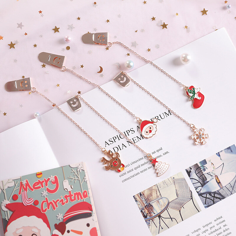 Cute Christmas Pendant Bookmark Fresh Student Metal Clip Pages Bookmark Christmas Gift