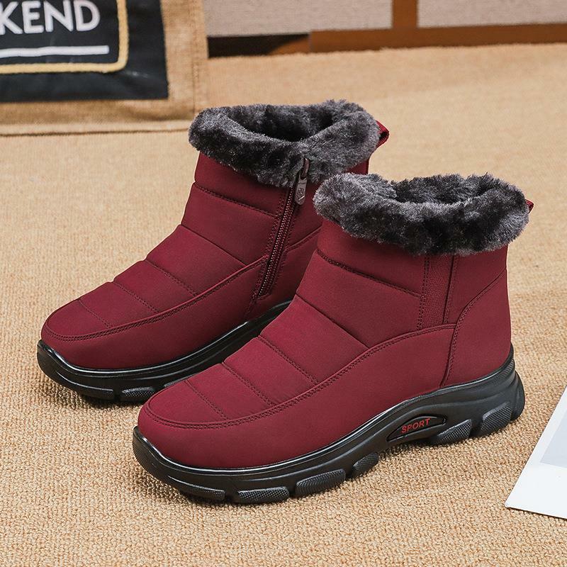 Botas de nieve de felpa para Mujer, zapatos de plataforma con cremallera, botines de piel, impermeables, talla grande, Invierno