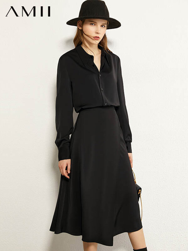 Amii – ensemble minimaliste et élégant pour femme, chemise, jupe, taille haute, bureau, tenue française, 12130553